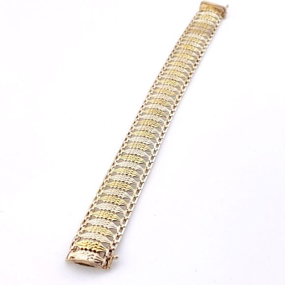 Milor Two Tone Sterling Silver Gold Wide Bracelet Custom Links Italy Signed - Picture 3 of 6